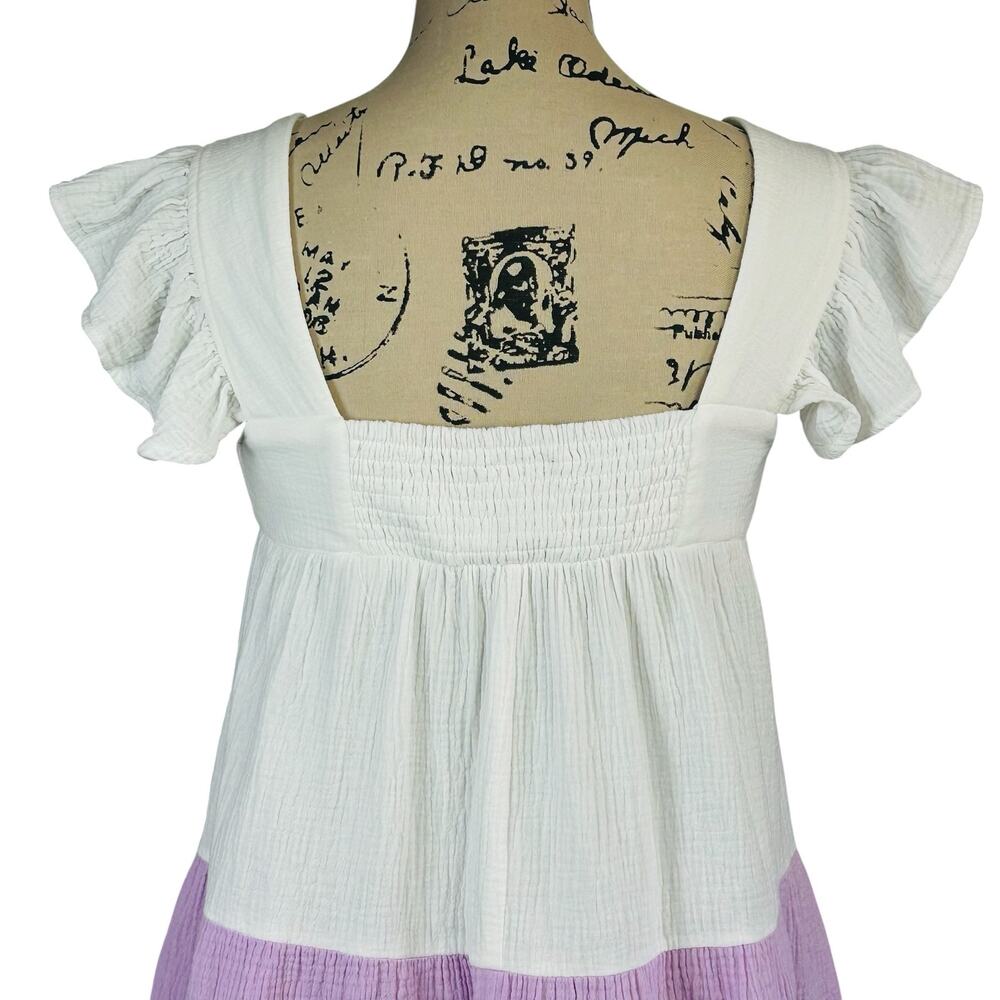 Vici Babydoll Tiered Dress Small White Lavender Terracotta Colorblock Gauze Mini - Picture 7 of 13